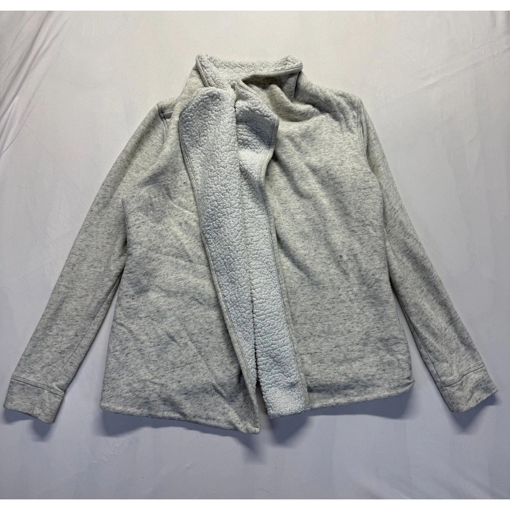 Sonoma Cardigan Sweater Women Medium Heather Gray Sherpa Fleece Lined Open Front